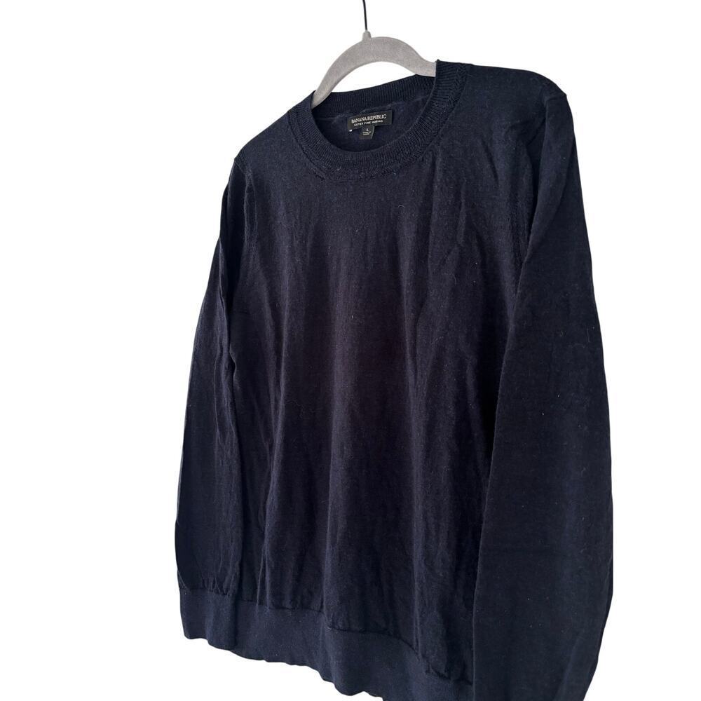 Banana Republic Extra Fine Merino Wool Sweater Navy Crew Neck Men’s Large L - Picture 5 of 9